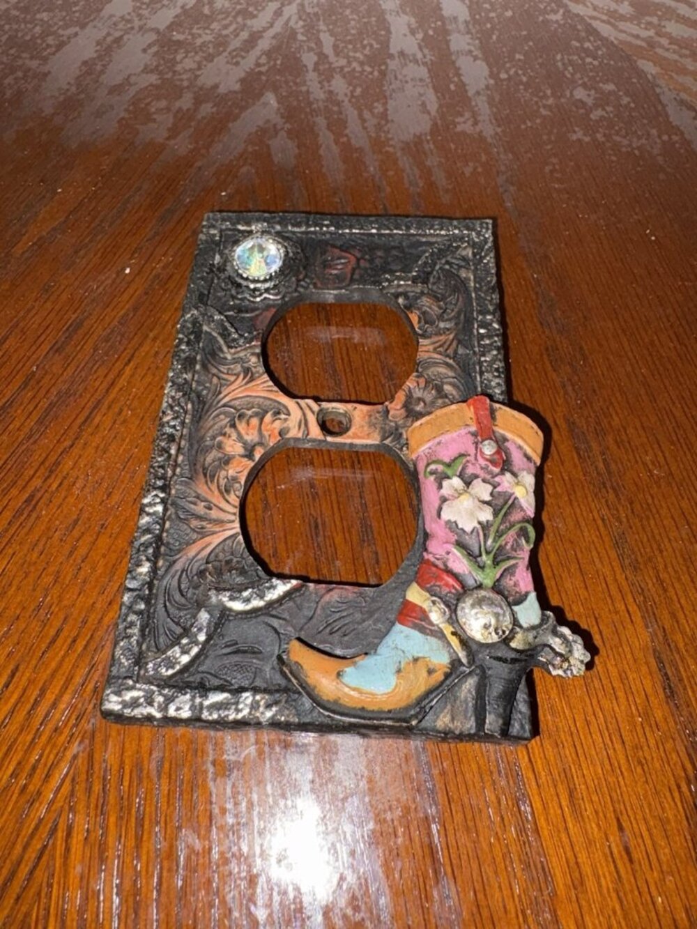 Rustic Cowgirl Boot Bling Electrical Outlet Cover Rhinestone Bling Resin